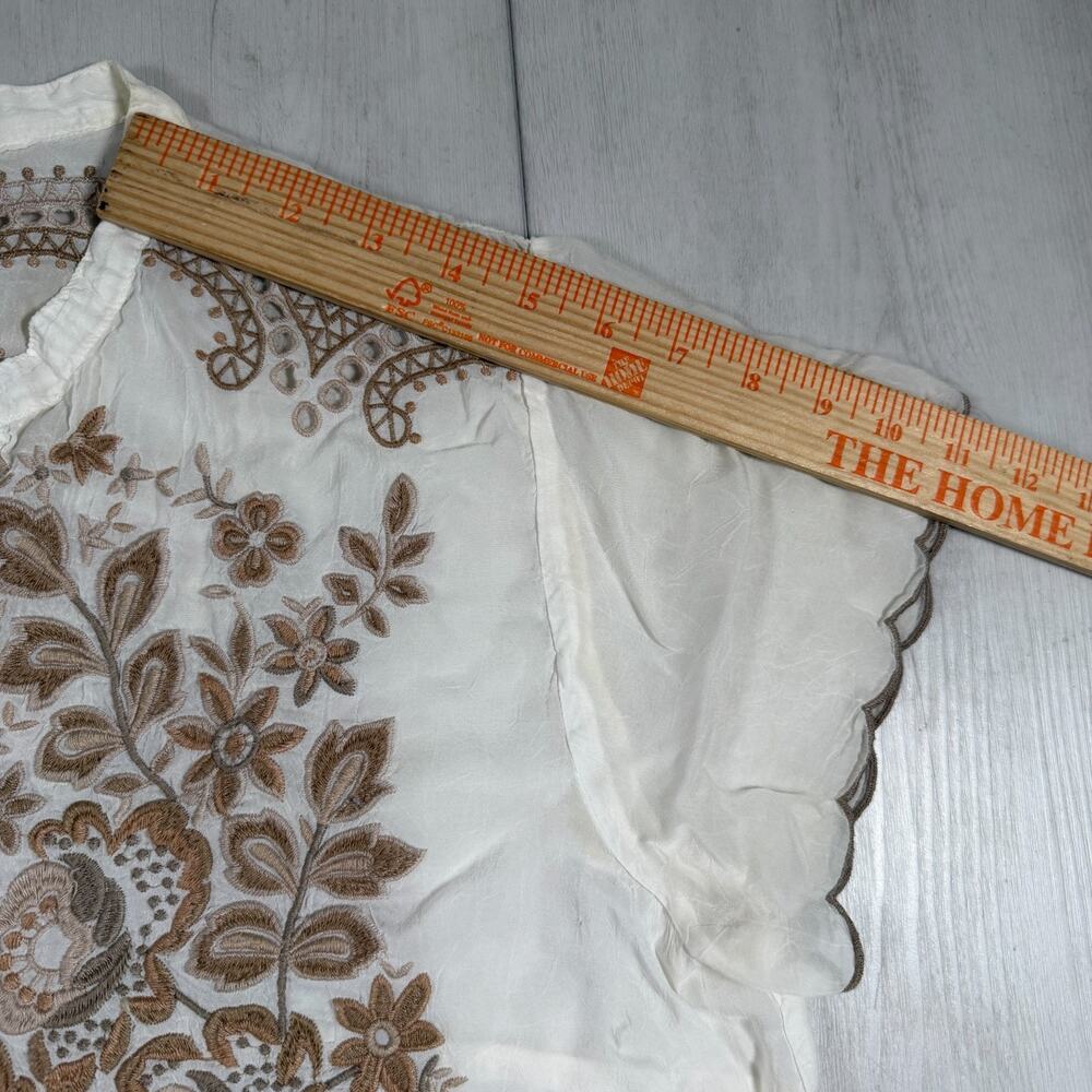 Johnny Was Tunic Blouse Womens Large White Lace Embroidered Sheer Boho Top - Picture 16 of 16